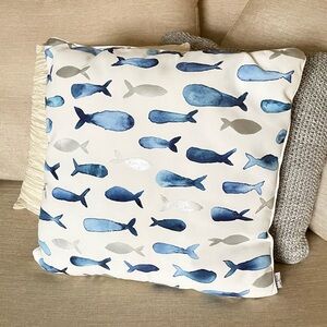 3/$20 Blue and White Fish and Whales Throw Pillow